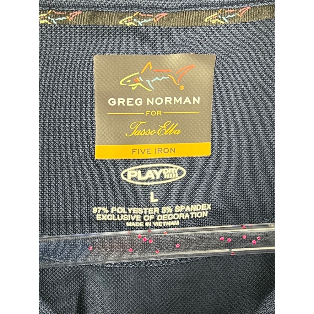 Greg Norman For Tasso Elba Five Iron Play Dry Polo Men's Sz L Navy Short Sleeve - Picture 6 of 11